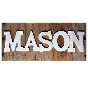 Wooden Name MASON Letters White Nursery Kids Child Bedroom Playroom Decorations
